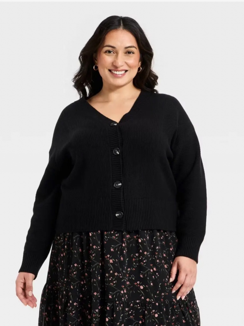Ava & Viv Women's V-Neck Textured Cardigan Black NWT
